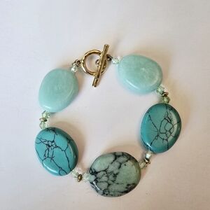 Lauren Ralph Lauren Turquoise & Aqua Beaded Bracelet with Gold Toggle